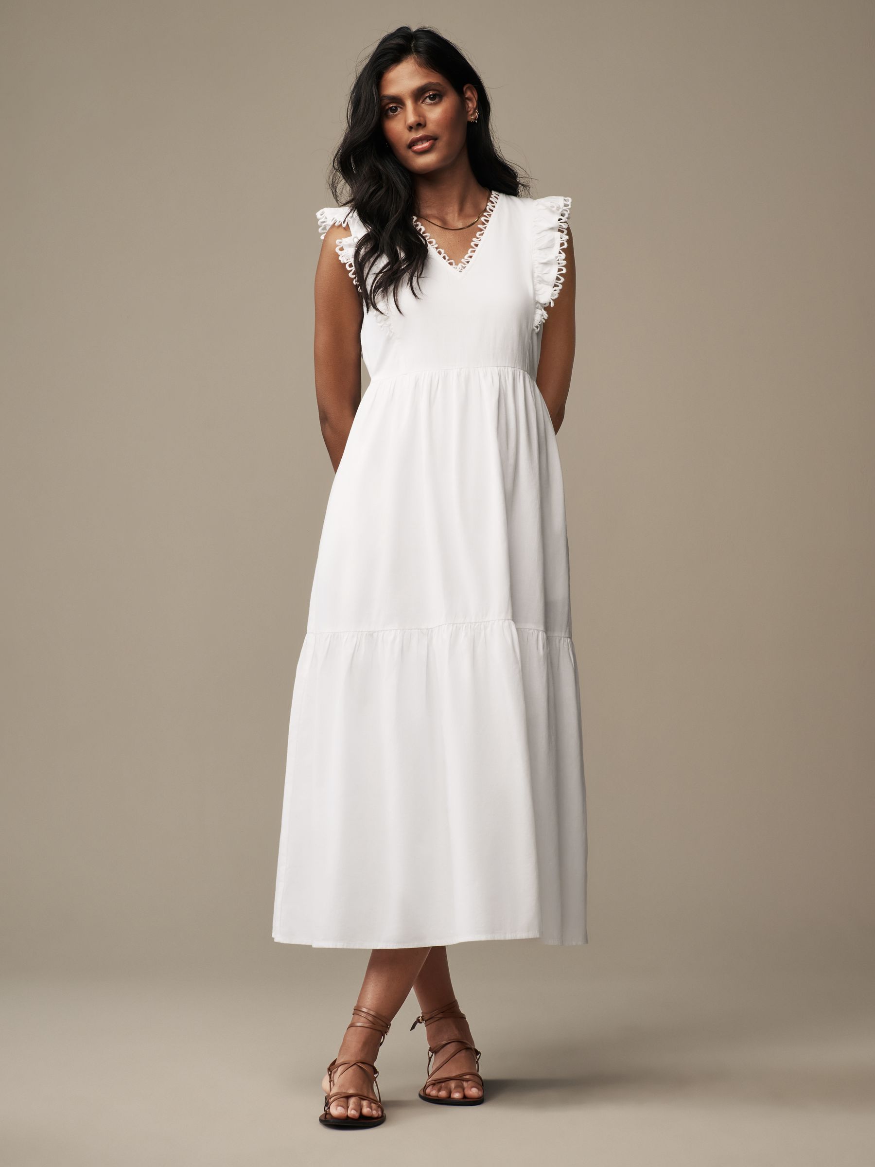 Buy Laura Ashley White Linen Blend Lace Trim Midaxi Dress from Next Luxembourg