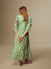Laura Ashley White Linen Blend Lace Trim Midaxi Dress - Image 7 of 10