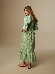 Laura Ashley White Linen Blend Lace Trim Midaxi Dress - Image 9 of 10