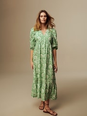 Laura Ashley White Linen Blend Lace Trim Midaxi Dress - Image 10 of 10