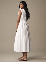 Laura Ashley White Linen Blend Lace Trim Midaxi Dress - Image 2 of 7
