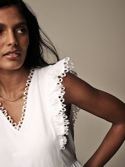 Laura Ashley White Linen Blend Lace Trim Midaxi Dress - Image 5 of 7