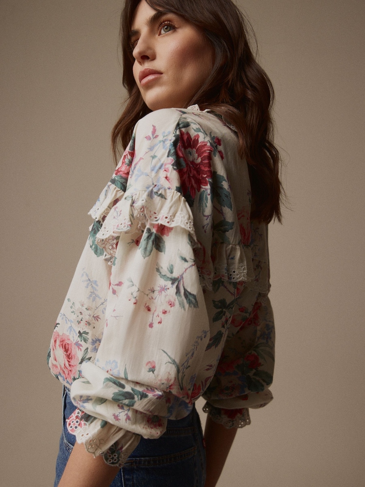 Ecru/Rosa - Laura Ashley Bluse mit Lochstickereien - Bild 6 von 6
