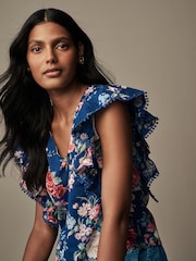 Laura Ashley Navy Ruffle Frill Top - Image 4 of 6