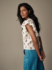 Laura Ashley Ecru/Pink Ruffle Frill Top - Image 3 of 6