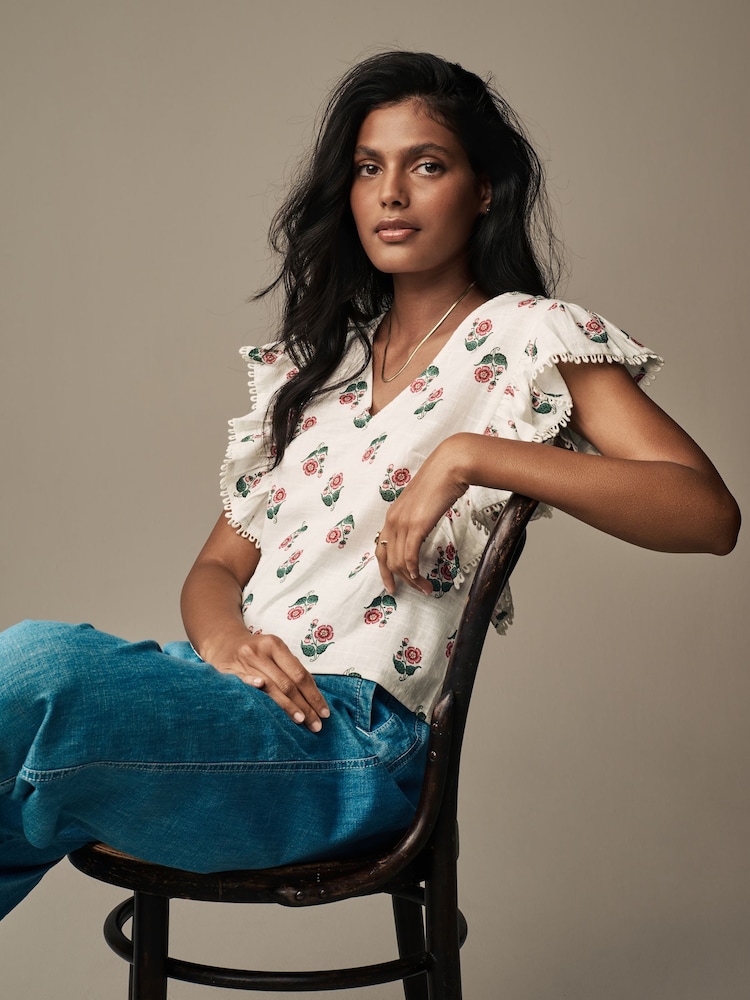 Laura Ashley Ecru/Pink Ruffle Frill Top - Image 4 of 6