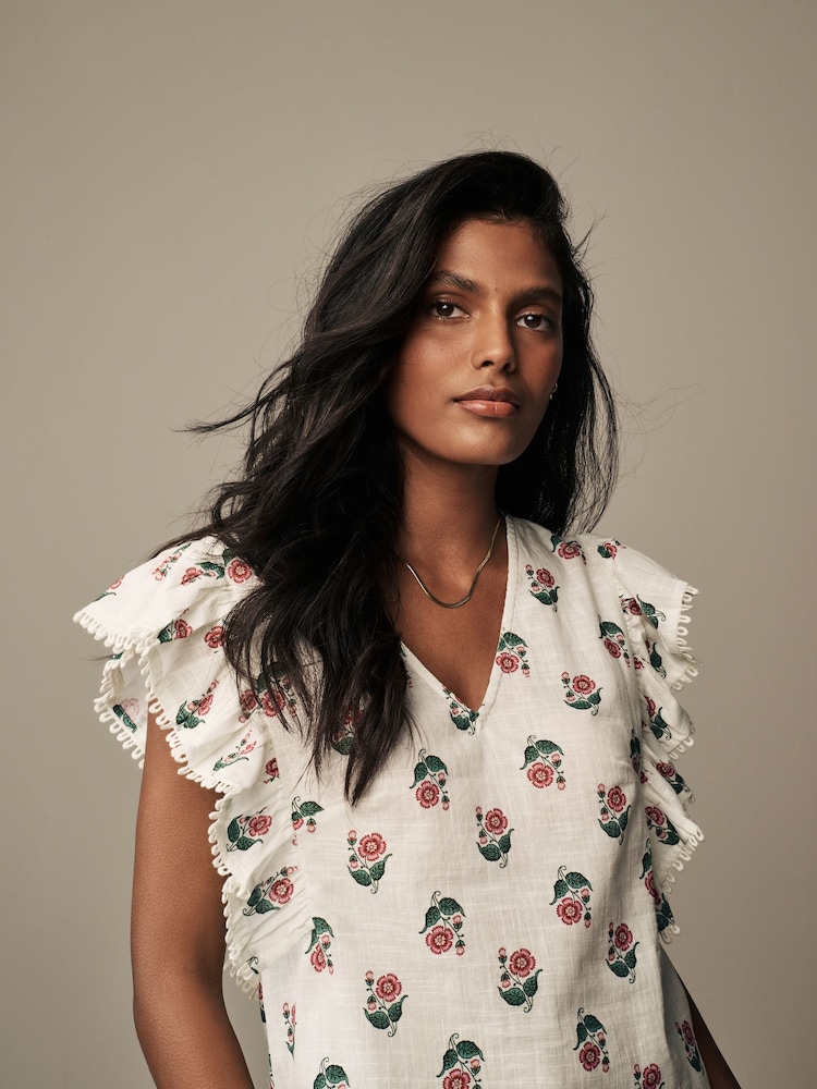 Laura Ashley Ecru/Pink Ruffle Frill Top - Image 6 of 6