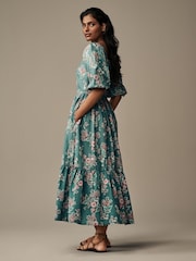 Laura Ashley Green Tuttington Floral Square Neck Border Dress - Image 2 of 4
