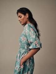 Laura Ashley Green Tuttington Floral Square Neck Border Dress - Image 3 of 4