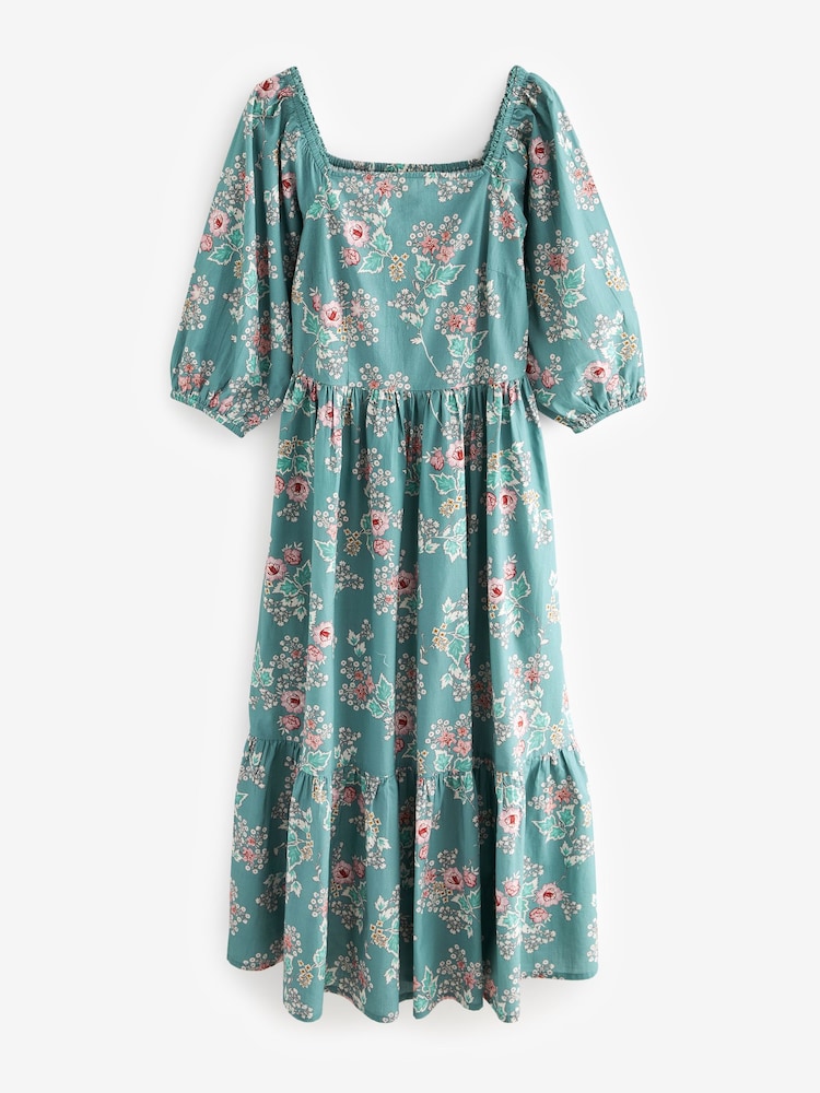 Laura Ashley Green Tuttington Floral Square Neck Border Dress - Image 4 of 4