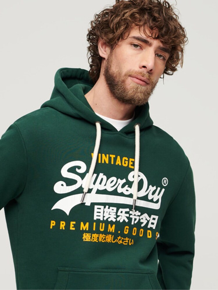 Superdry Enamel Green Vintage Logo Hoodie - Image 3 of 8