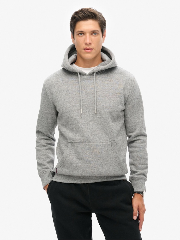 Superdry Grey Essential Slim Fit Logo Hoodie - Image 1 of 1 Superdry Grey Essential Slim Fit Logo Hoodie - Image 1 of 1
