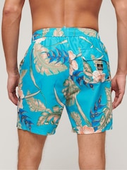 Superdry Hawaiian Aqua 100% Cotton Hawaiian Print 17 Swim Shorts - Image 2 of 7