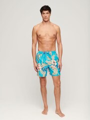 Superdry Hawaiian Aqua 100% Cotton Hawaiian Print 17 Swim Shorts - Image 3 of 7