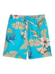 Superdry Hawaiian Aqua 100% Cotton Hawaiian Print 17 Swim Shorts - Image 5 of 7