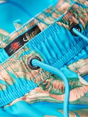 Superdry Hawaiian Aqua 100% Cotton Hawaiian Print 17 Swim Shorts - Image 6 of 7
