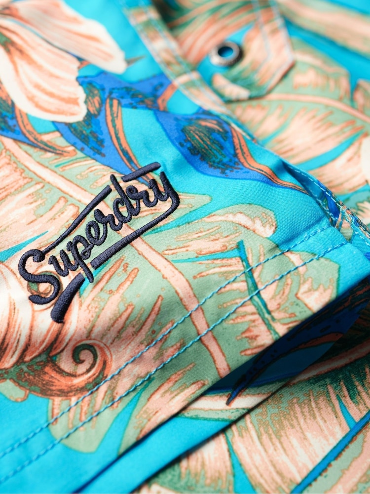 Superdry Hawaiian Aqua 100% Cotton Hawaiian Print 17 Swim Shorts - Image 7 of 7