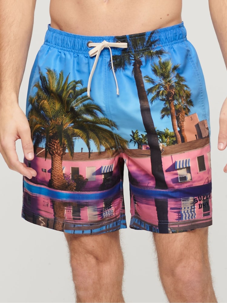 Superdry Blue Photographic 17” Swim Shorts - Image 1 of 7