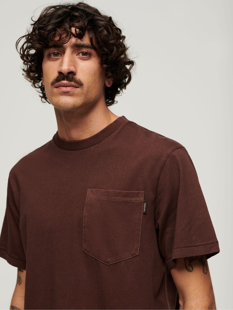 Superdry Brown Contrast Stitch Pocket T-Shirt - Image 2 of 7