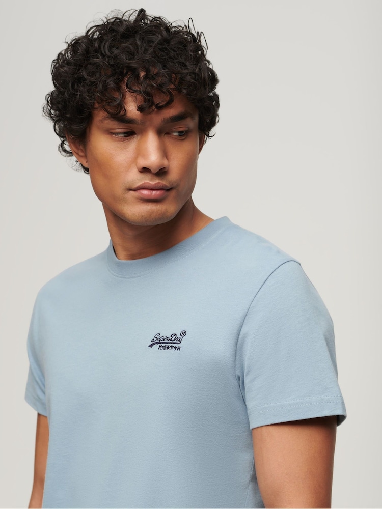 Superdry Light Blue Vintage Embroidered 100% Cotton T-Shirt - Image 3 of 3