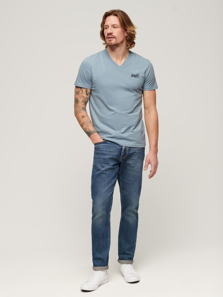 Superdry Blue Vintage Logo Emb V-Neck T-Shirt - Image 2 of 7