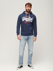 Superdry Navy Blue Vintage Logo Hoodie - Image 3 of 7