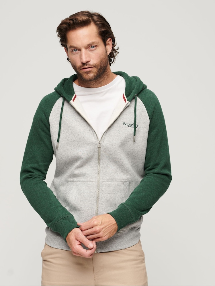 Superdry White Gray Essential Baseball Zip-Up Hoodie - Image 1 of 6