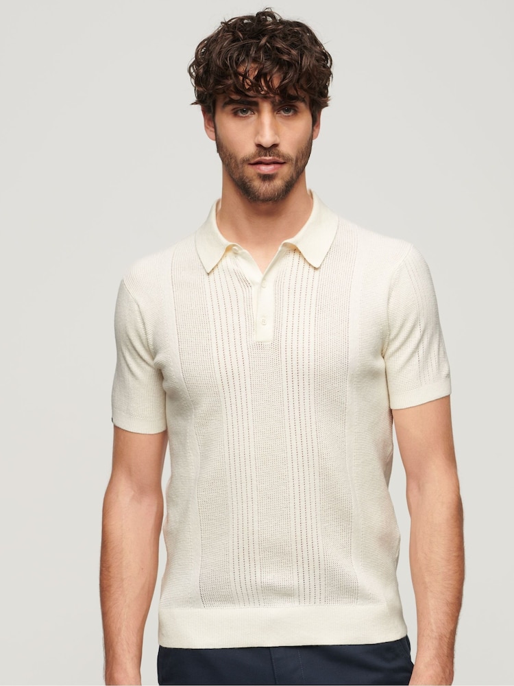 Superdry White 100% Cotton Short Sleeve Knitted Polo Shirt - Image 1 of 7