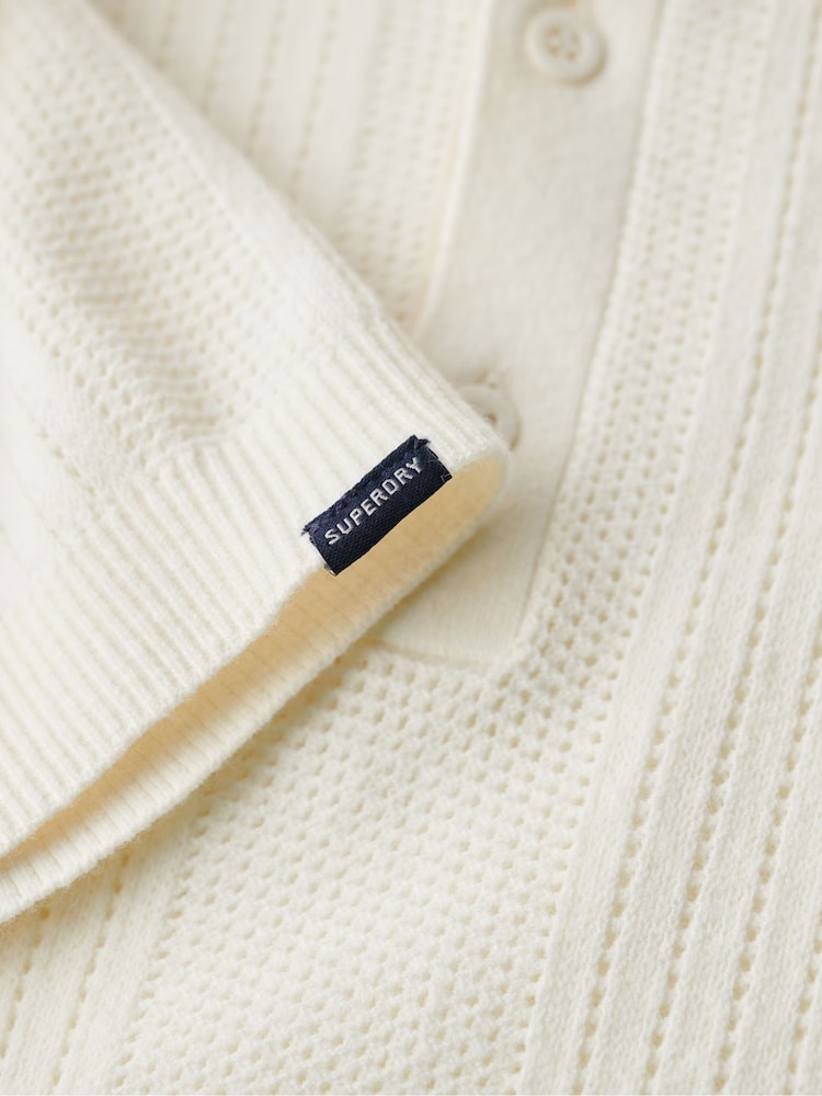 Superdry White 100% Cotton Short Sleeve Knitted Polo Shirt - Image 7 of 7