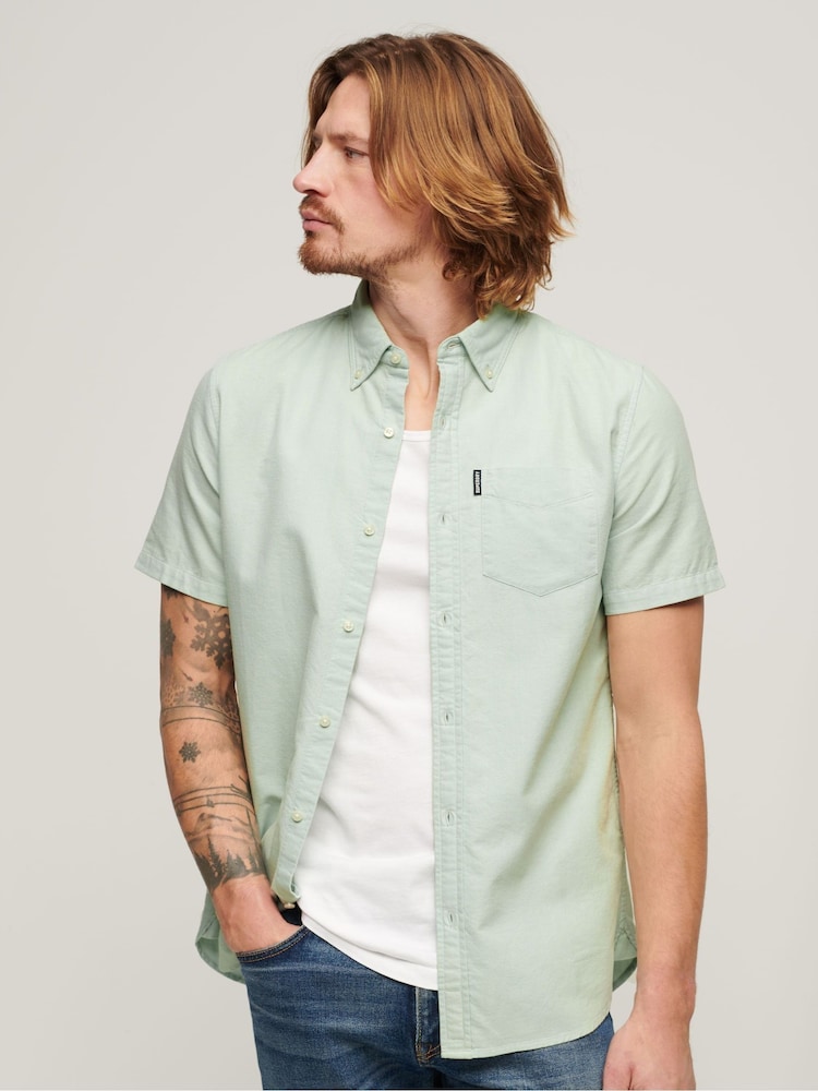 Superdry Green 100% Cotton Vintage Oxford Short Sleeved Shirt - Image 1 of 6
