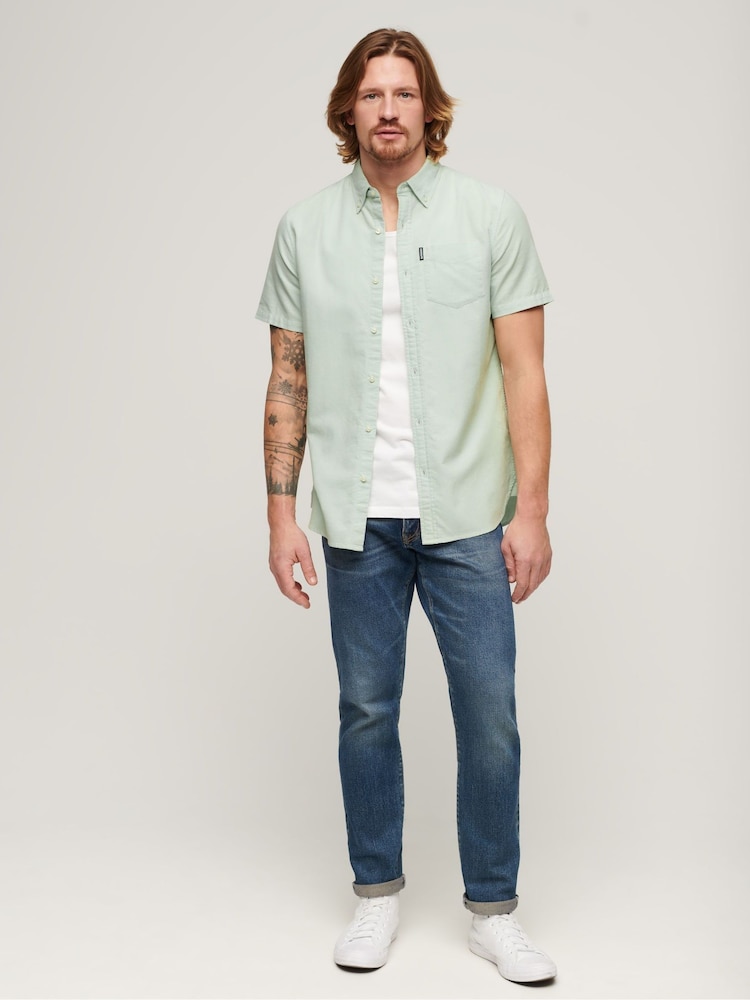 Superdry Green 100% Cotton Vintage Oxford Short Sleeved Shirt - Image 2 of 6