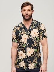 Superdry Black 100% Cotton Short Sleeve Hawaiian Printed Shirt - Image 1 of 6