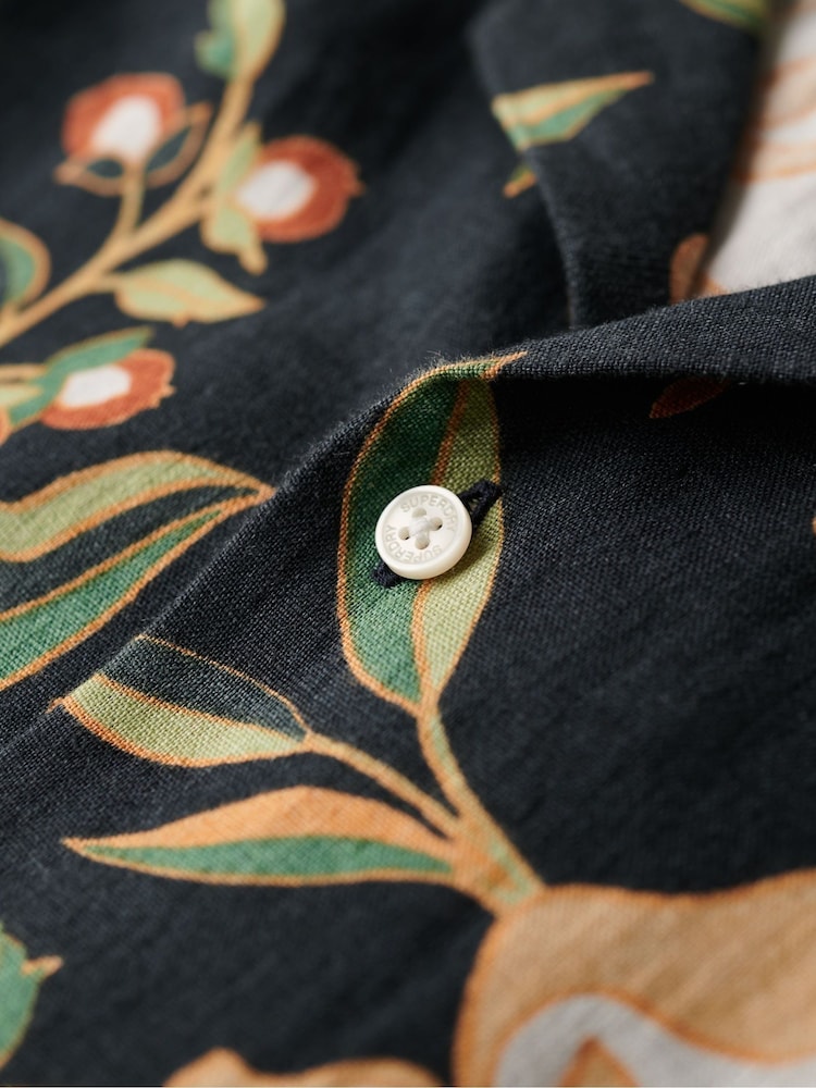 Superdry Black 100% Cotton Short Sleeve Hawaiian Printed Shirt - Image 6 of 6