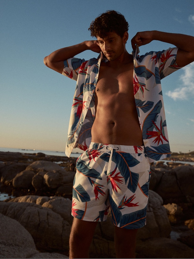 Superdry Blue White Short Sleeve Hawaiian Printed Shirt - Image 1 of 6