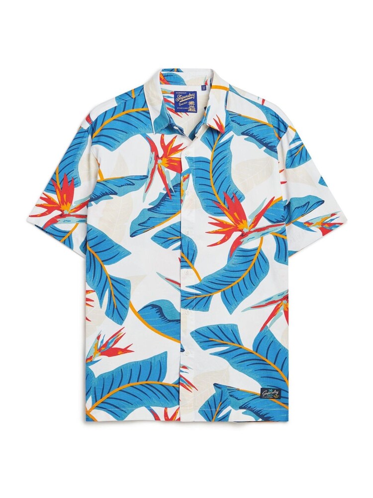 Superdry Blue White Short Sleeve Hawaiian Printed Shirt - Image 4 of 4 Superdry Blue White Short Sleeve Hawaiian Printed Shirt - Image 4 of 4