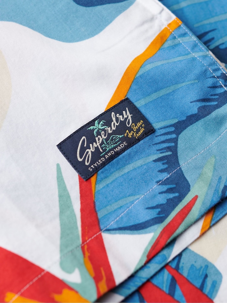 Superdry Blue White Short Sleeve Hawaiian Printed Shirt - Image 6 of 6