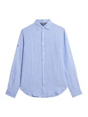 Superdry Mid Blue Studios Casual 100% Linen Long Sleeved Shirt - Image 4 of 6