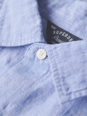 Superdry Mid Blue Studios Casual 100% Linen Long Sleeved Shirt - Image 5 of 6