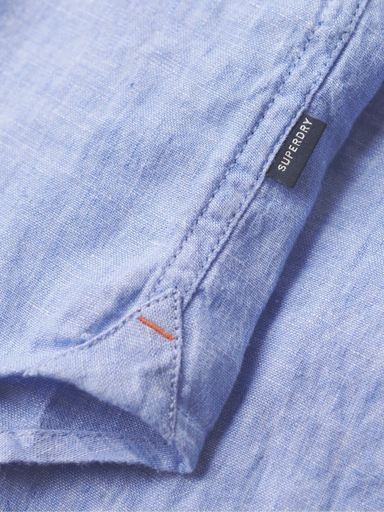 Superdry Mid Blue Studios Casual 100% Linen Long Sleeved Shirt - Image 6 of 6