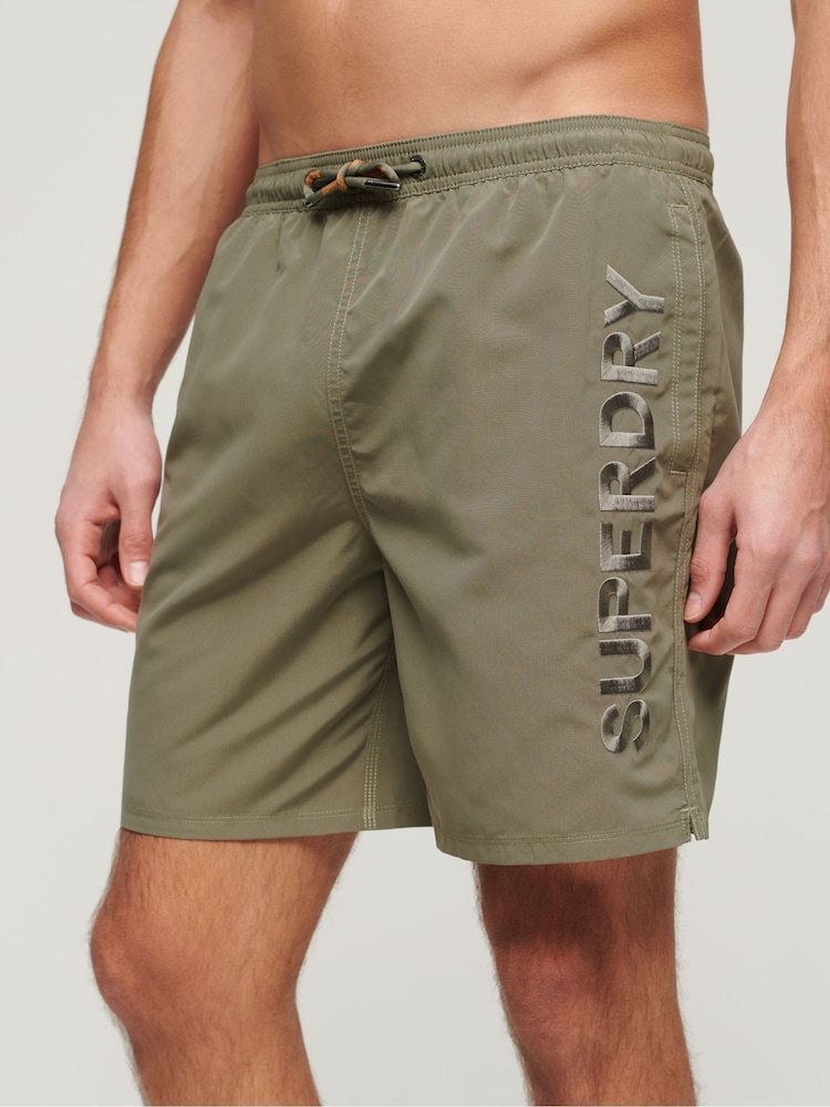 Superdry Green Sport Graphic 17 Inch Recycled Swim Shorts - Image 1 of 5