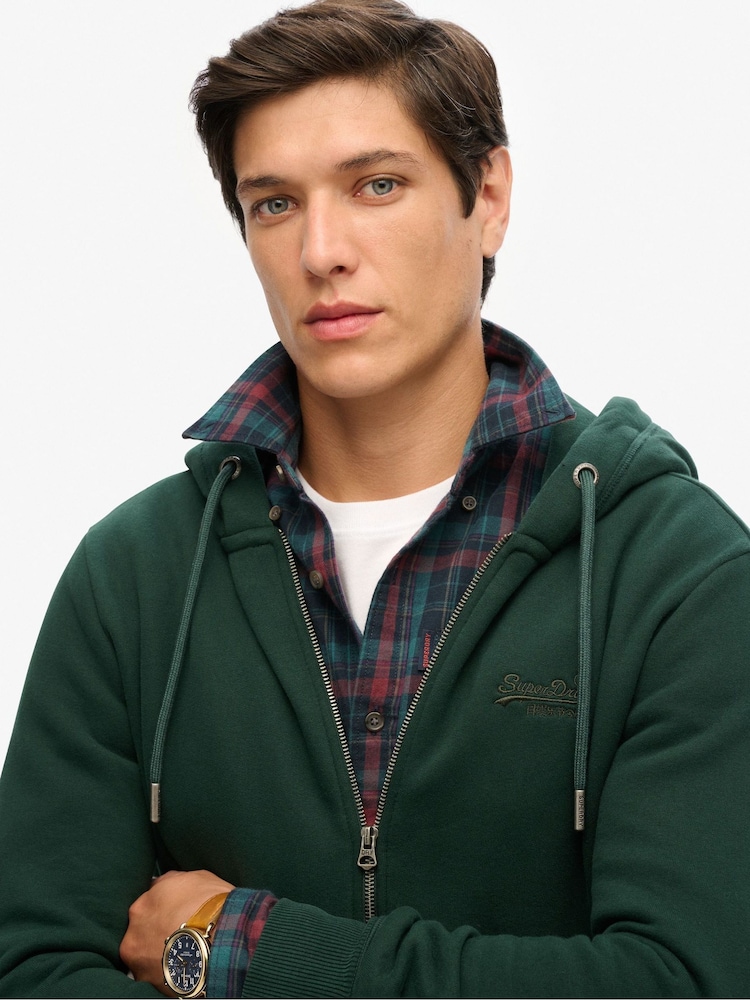 Superdry Forest Green Essential Logo Zip-Up Hoodie - Image 9 of 12