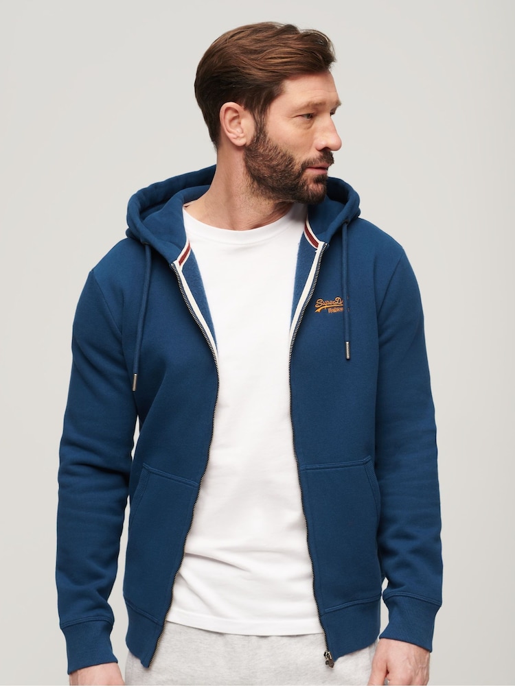 Superdry Pilot Mid Blue Essential Logo Zip-Up Hoodie - Image 1 of 1