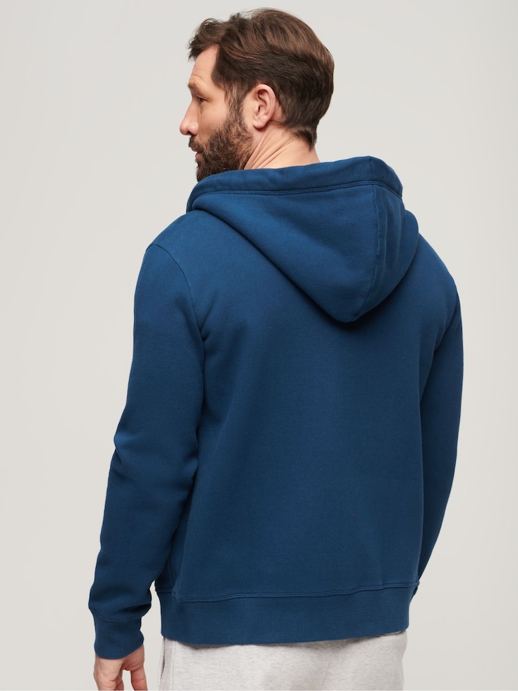 Superdry Pilot Mid Blue Essential Logo Zip-Up Hoodie - Image 3 of 6