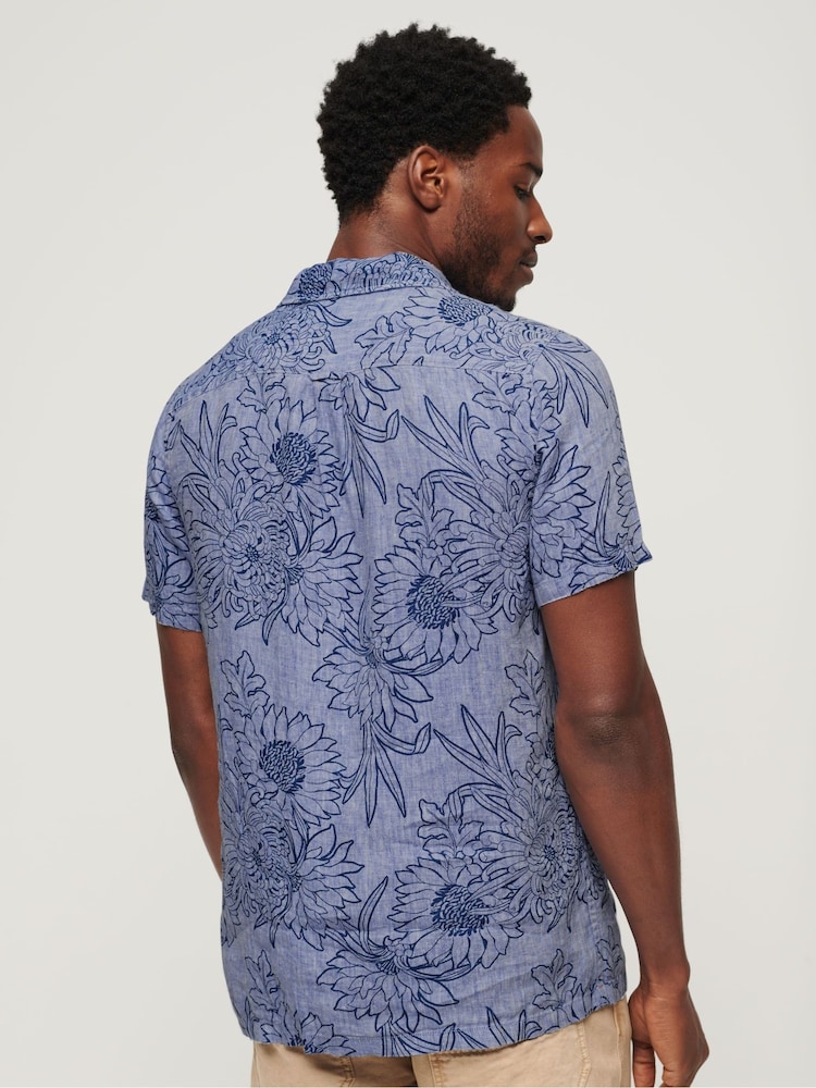Superdry Blue Open Collar Print Shirt - Image 2 of 6