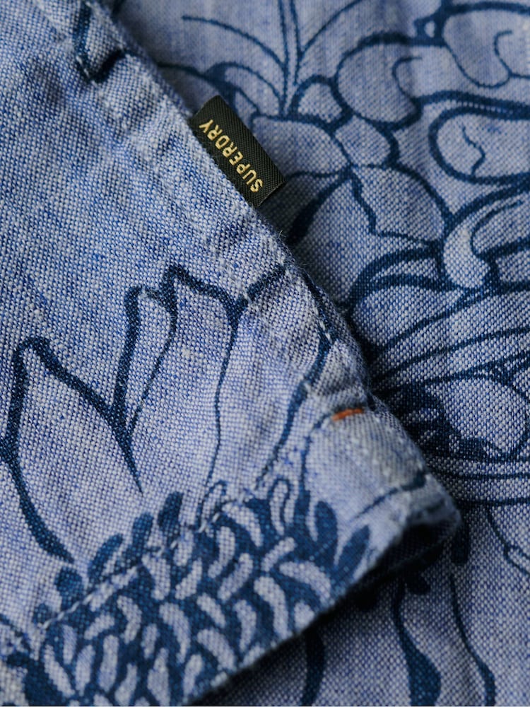 Superdry Blue Open Collar Print Shirt - Image 6 of 6