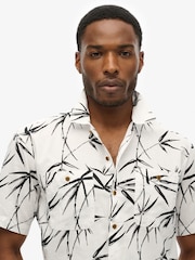 Superdry White/Black Short Sleeved Cotton/Linen Blend Beach Shirt - Image 3 of 6
