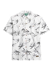 Superdry White/Black Short Sleeved Cotton/Linen Blend Beach Shirt - Image 4 of 6