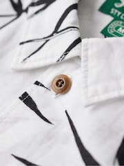 Superdry White/Black Short Sleeved Cotton/Linen Blend Beach Shirt - Image 5 of 6