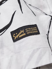 Superdry White/Black Short Sleeved Cotton/Linen Blend Beach Shirt - Image 6 of 6