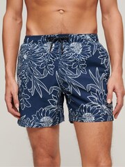Superdry Blue Chrysanthemum Print Printed 15" Swim Shorts - Image 1 of 7